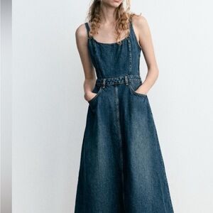 NWT Zara Dark Blue Denim Midi Dress